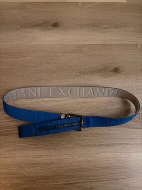 Armani Exchange Blue Logo Webbing Belt with Branded Interior